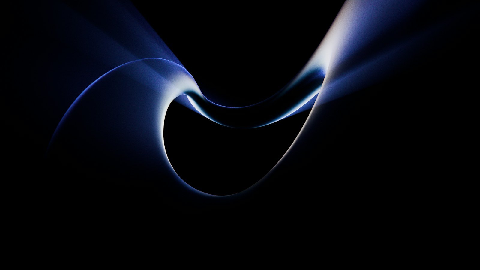 Abstract render of a thin blue light trail curving through black