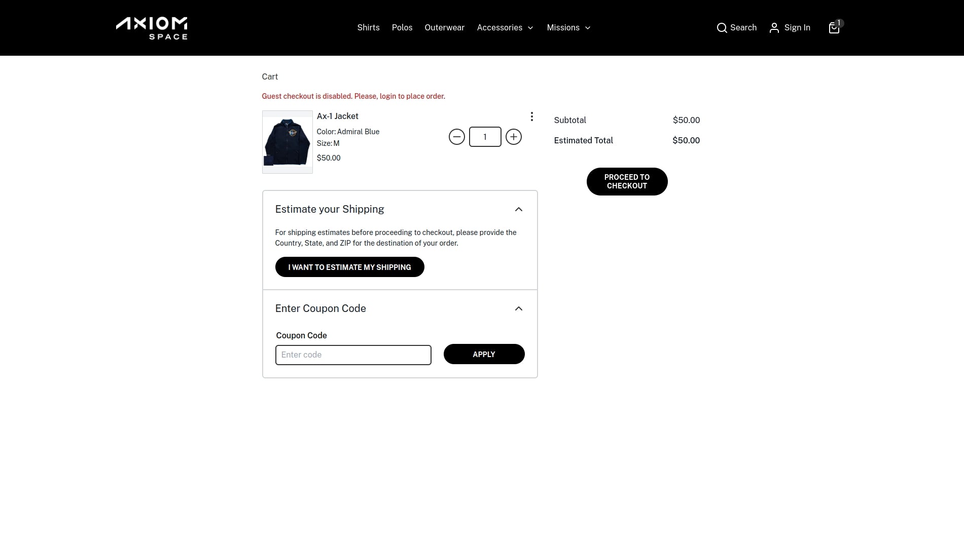 Axiom Space Checkout