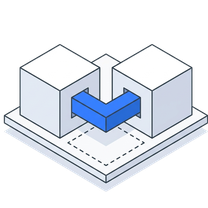 Isometric icon of blocks plugged into one another on a plate