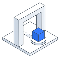 Isometric icon of a box moving between two plates