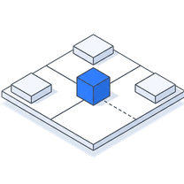 Isometric icon of one plate feeding several screens around it