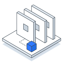 Isometric icon of a plate of goods with channels branching off it