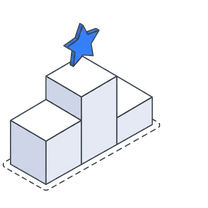 Isometric icon of a rising staircase with a star on the top step