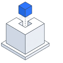 Isometric illustration of a block held above the box it does not fit