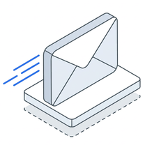 Isometric icon of an envelope on a plate with speed lines behind it