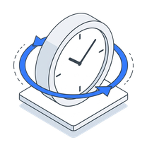 Isometric icon of a clock on a plate with an arrow circling it