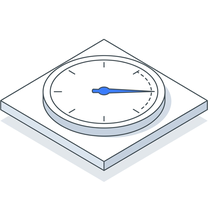 Isometric icon of a clock face lying on a plate