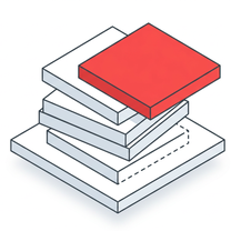 Isometric icon of a leaning stack of slabs with the top one sliding off