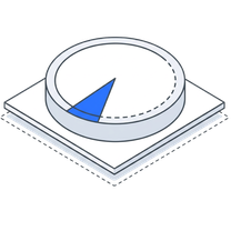 Isometric icon of a round dial with one blue wedge marking a window
