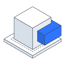 Isometric icon of a puzzle piece fitting into a plate of blocks