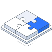 Isometric icon of two blocks joining on a plate