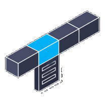 Isometric icon of a menu bar with a cyan tab and a panel dropping below it