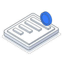 Isometric icon of a scorecard of bars on a plate with a blue disc beside it