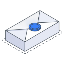 Isometric icon of a blue pen signing a page of text