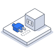 Isometric icon of a plug lying beside its socket, unconnected
