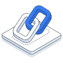 Isometric icon of two blue chain links lying on a plate