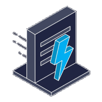 Isometric icon of a screen with a blue lightning bolt struck through it