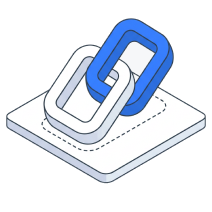 Isometric icon of two blue chain links lying on a plate