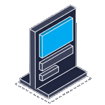 Isometric icon of a page on a stand with its hero block picked out in blue