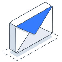 Isometric icon of an open envelope with a blue paper plane inside