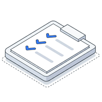 Isometric icon of a clipboard with blue check marks down a list