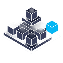 Isometric icon of cubes stacked in a pyramid with one blue cube beside them
