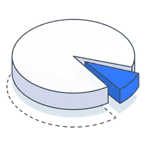 Isometric icon of a pie chart with one blue slice pulled out of it