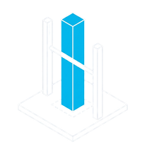 Isometric icon of a blue bar raised between two posts, a height to clear