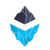Isometric icon of an iceberg, a small tip above the line and a large blue mass below
