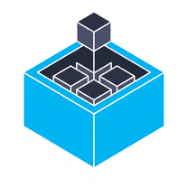 Isometric icon of a blue crate holding smaller cubes, one dropping into it