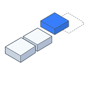 Isometric icon of stepped slabs with a blue one set ahead of the rest