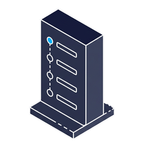 Isometric icon of a tall panel listing rows, a blue marker at the top of the trail