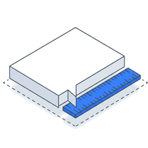 Isometric icon of stacked sheets on a plate with one blue layer among them