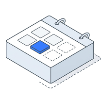 Isometric icon of a flat panel of small squares with two of them blue