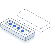 Isometric icon of a flat slab holding a row of five blue dots, like a masked field