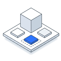 Isometric icon of a plate of square fields with one of them filled blue