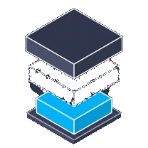 Isometric icon of stacked slabs with a blue one pulled out of the stack