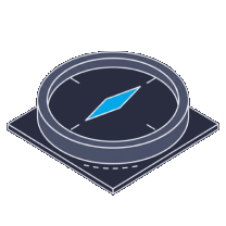 Isometric icon of a compass lying on a plate with a blue needle