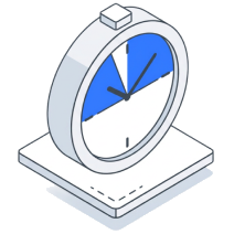 Isometric icon of a clock with a blue wedge marking a short span