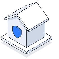 Isometric illustration of a house with a shield on its front