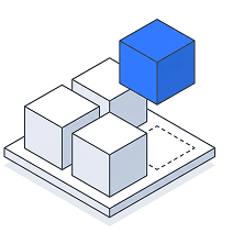 Isometric illustration of stacked cubes with one raised above the rest