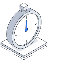 Isometric illustration of a stopwatch standing on a platform