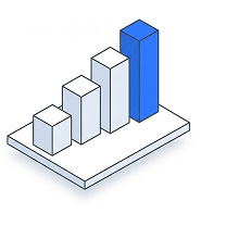 Isometric illustration of a bar chart rising across a platform