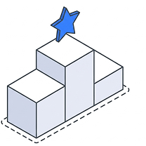 Isometric illustration of a winner&rsquo;s podium with a star above the top step